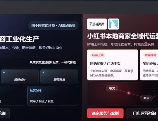 国中网与蓉城联趣｜AI内容制作及小红书运营服务：官网实际业务介绍或功能展示截屏