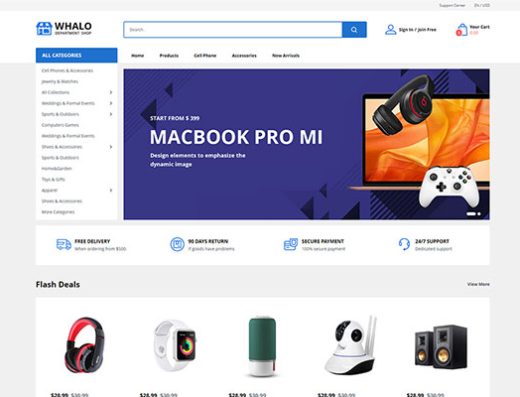Ueeshop官网电子产品商城模板示意