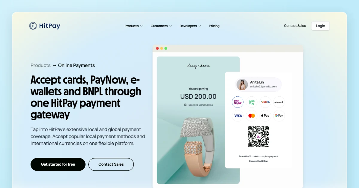 HitPay官网支付网关产品示意（金额及二维码仅展示）
